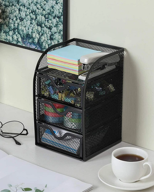   Mesh Desk Organizer With 3 Drawer